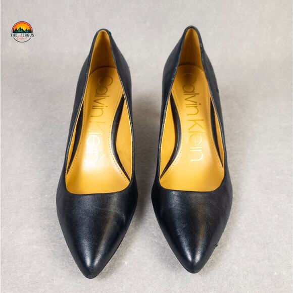 Calvin Klein KAMARA Pump Stiletto Heels Black Leather Corpcore Women's Size 8.5 - Picture 2 of 13